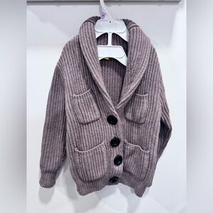 50% Wool Kids Ribbed Cardigan - Mauve